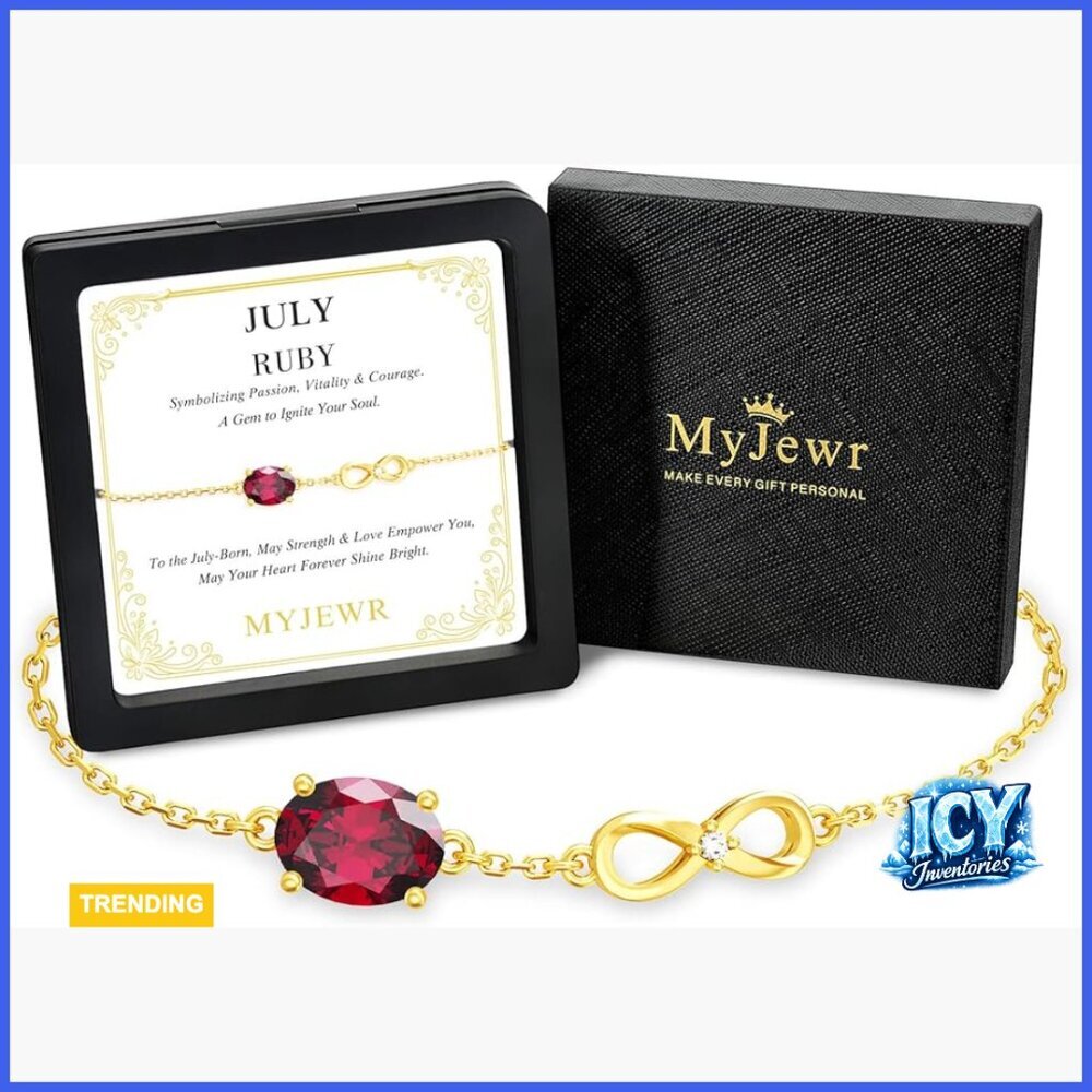 14K Gold Plated Infinity Bracelet with Birthstone, Adjustable Chain